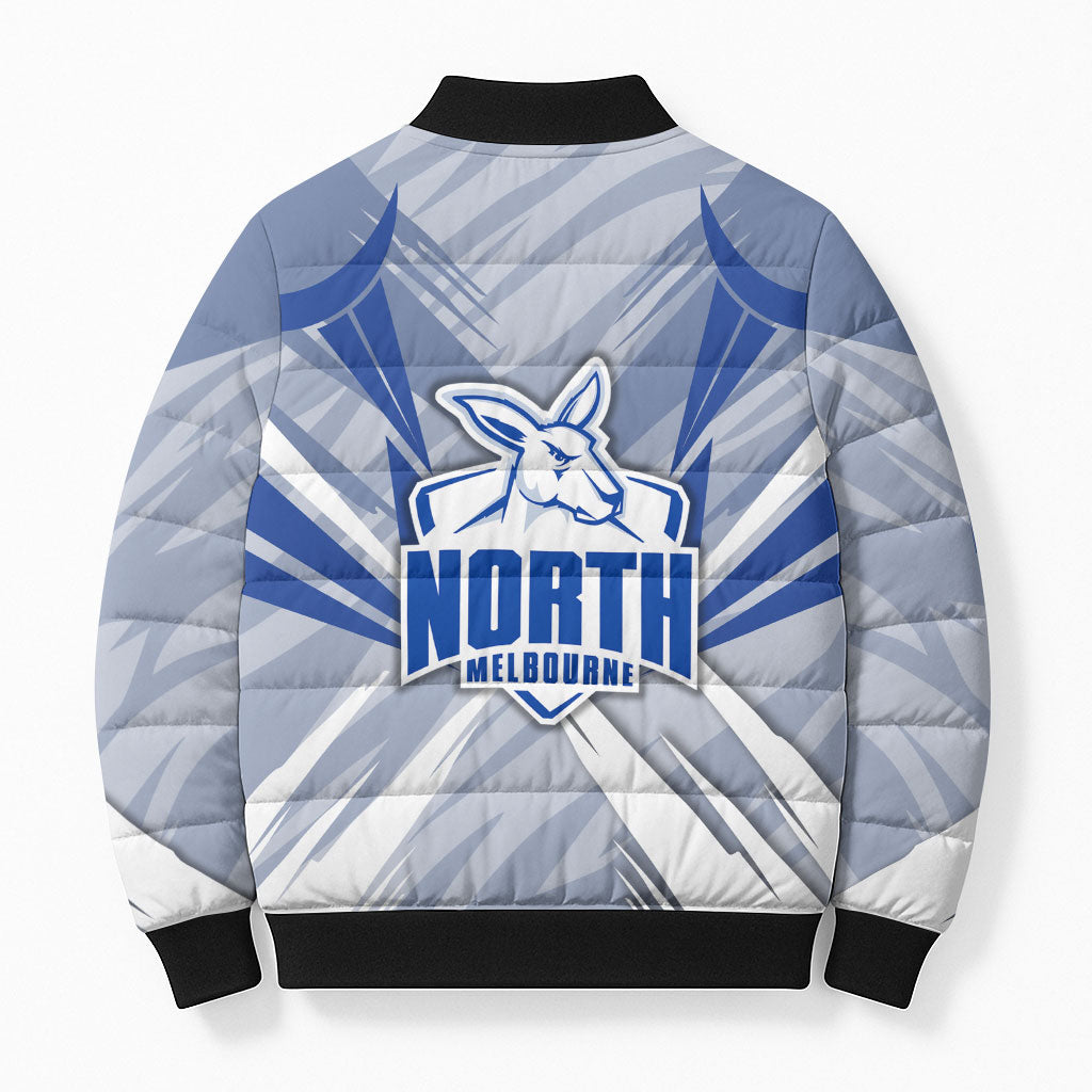 North Melbourne Kangaroos Australian Football Bomber Puffer Jacket Powerful Kangaroo Mascot - Bold Team Colors