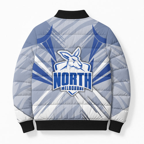 North Melbourne Kangaroos Australian Football Bomber Puffer Jacket Powerful Kangaroo Mascot - Bold Team Colors