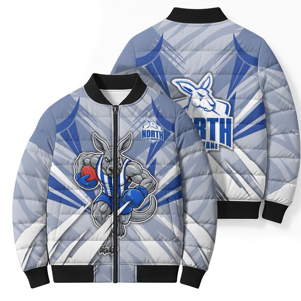 North Melbourne Kangaroos Australian Football Bomber Puffer Jacket Powerful Kangaroo Mascot - Bold Team Colors