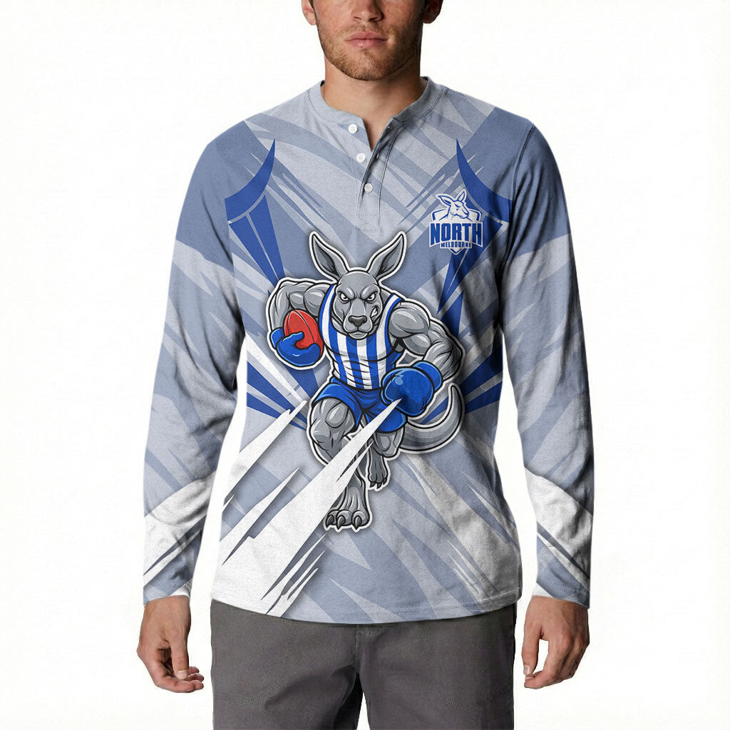 North Melbourne Kangaroos Australian Football Button Sweatshirt Powerful Kangaroo Mascot - Bold Team Colors