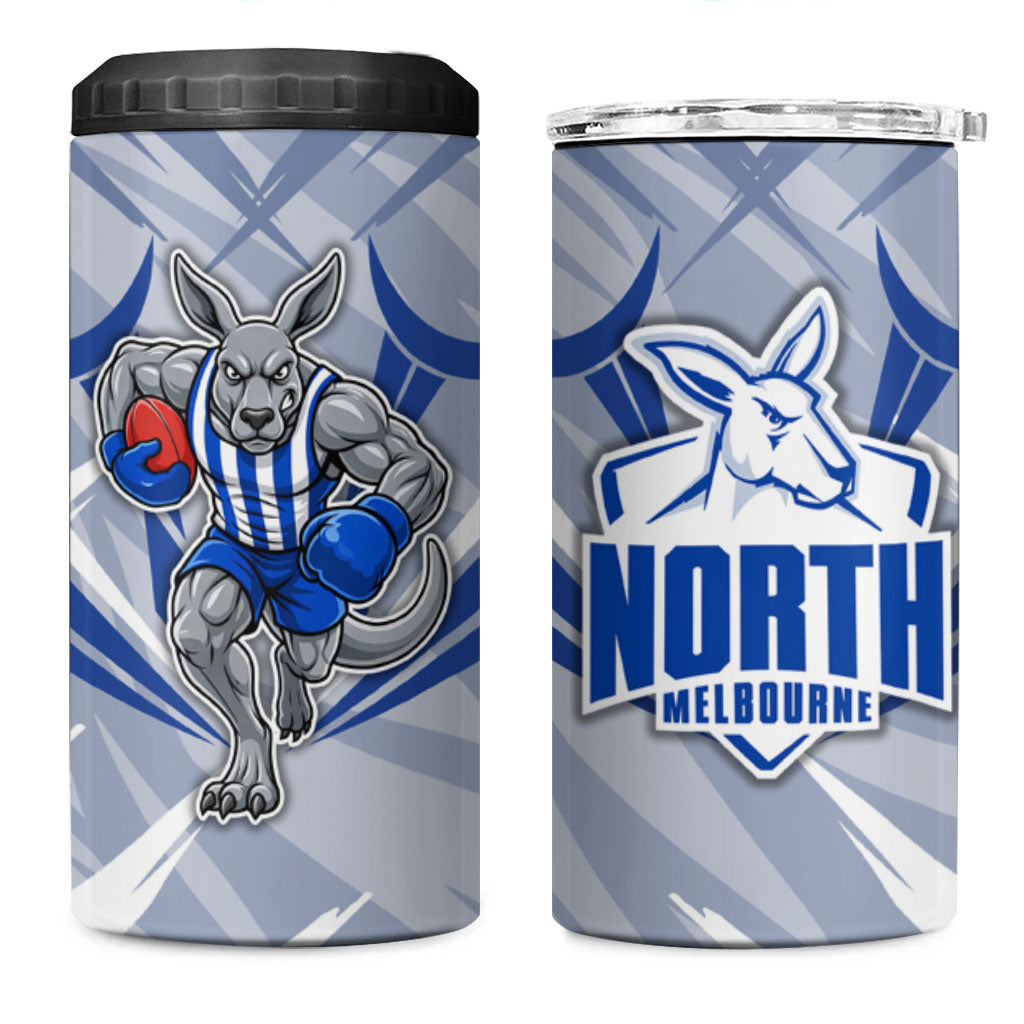 North Melbourne Kangaroos Australian Football 4 in 1 Can Cooler Tumbler Powerful Kangaroo Mascot - Bold Team Colors
