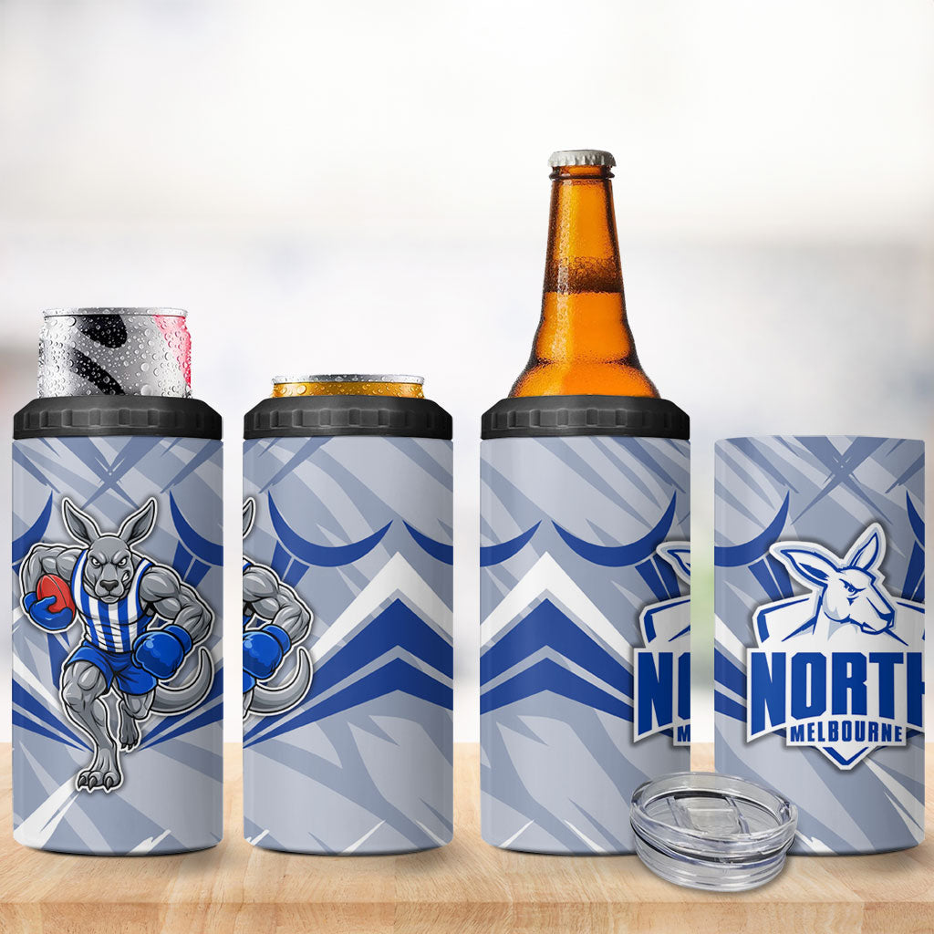 North Melbourne Kangaroos Australian Football 4 in 1 Can Cooler Tumbler Powerful Kangaroo Mascot - Bold Team Colors
