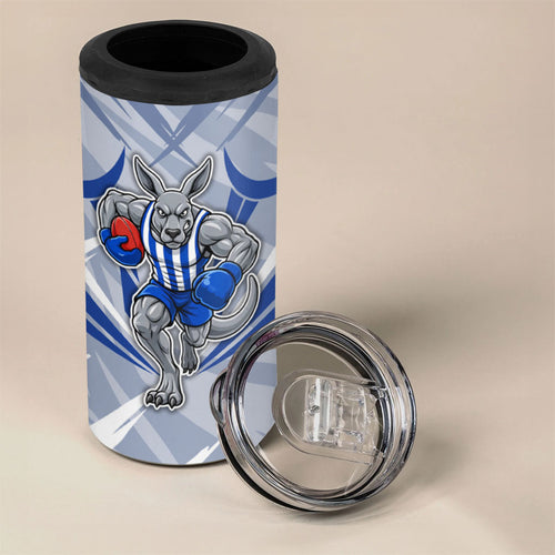North Melbourne Kangaroos Australian Football 4 in 1 Can Cooler Tumbler Powerful Kangaroo Mascot - Bold Team Colors