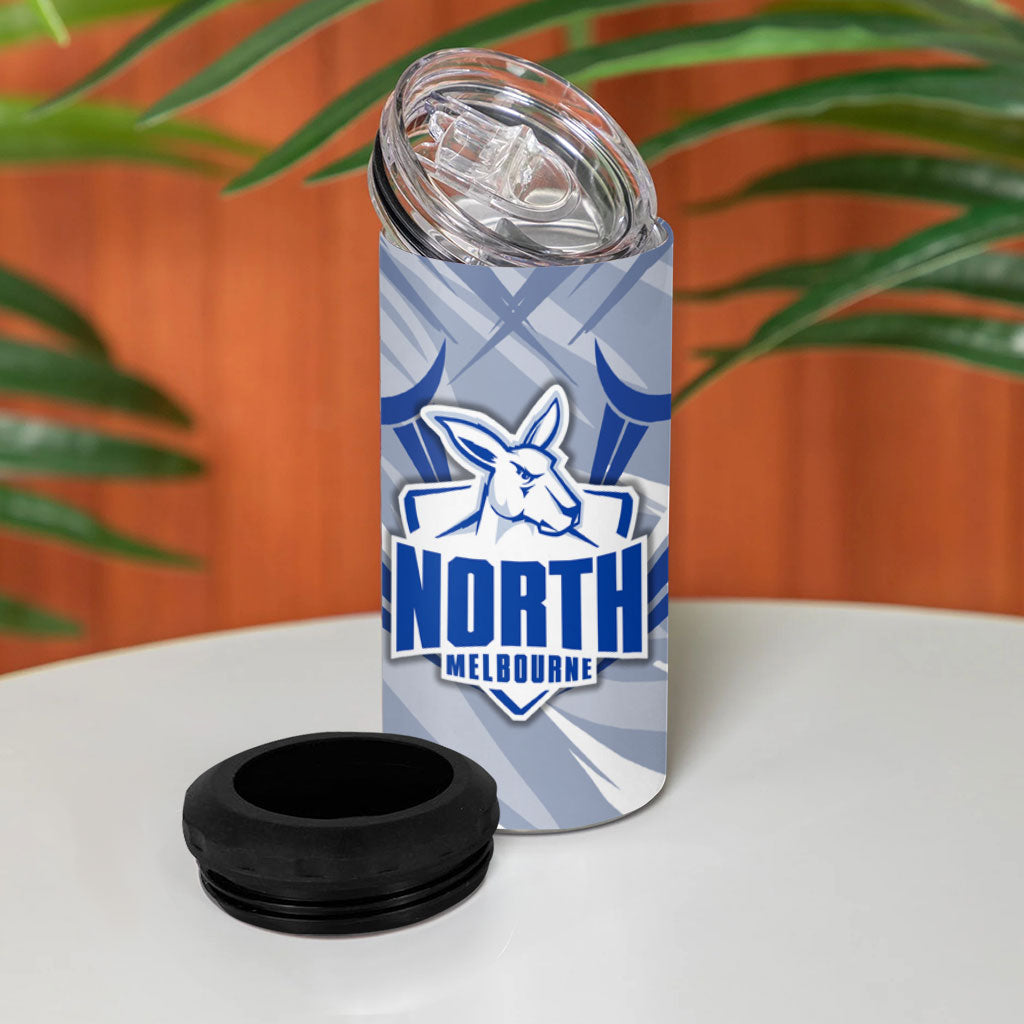 North Melbourne Kangaroos Australian Football 4 in 1 Can Cooler Tumbler Powerful Kangaroo Mascot - Bold Team Colors