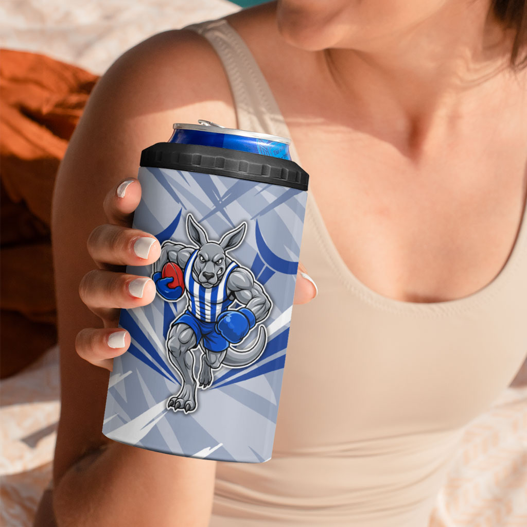 North Melbourne Kangaroos Australian Football 4 in 1 Can Cooler Tumbler Powerful Kangaroo Mascot - Bold Team Colors