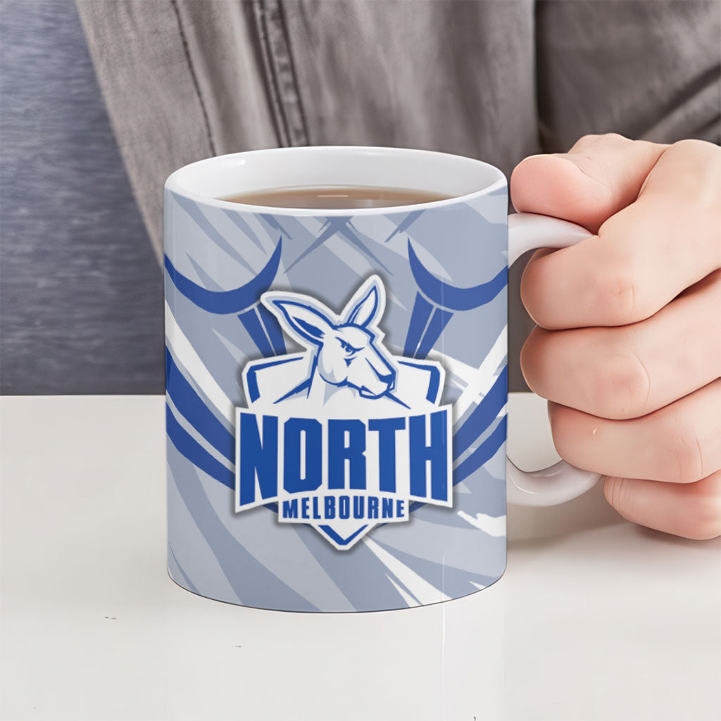 North Melbourne Kangaroos Australian Football Ceramic Mug Powerful Kangaroo Mascot - Bold Team Colors