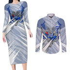 North Melbourne Kangaroos Australian Football Couples Matching Long Sleeve Bodycon Dress and Long Sleeve Button Shirt Powerful Kangaroo Mascot - Bold Team Colors