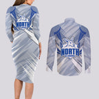 North Melbourne Kangaroos Australian Football Couples Matching Long Sleeve Bodycon Dress and Long Sleeve Button Shirt Powerful Kangaroo Mascot - Bold Team Colors