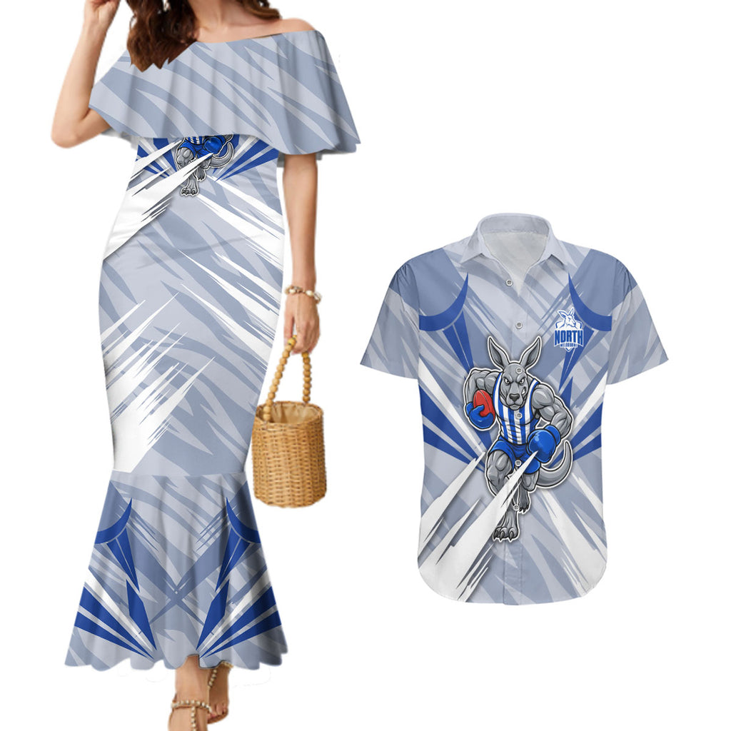 North Melbourne Kangaroos Australian Football Couples Matching Mermaid Dress and Hawaiian Shirt Powerful Kangaroo Mascot - Bold Team Colors