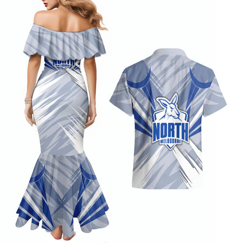North Melbourne Kangaroos Australian Football Couples Matching Mermaid Dress and Hawaiian Shirt Powerful Kangaroo Mascot - Bold Team Colors