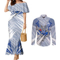 North Melbourne Kangaroos Australian Football Couples Matching Mermaid Dress and Long Sleeve Button Shirt Powerful Kangaroo Mascot - Bold Team Colors