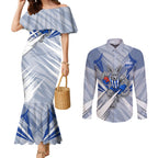 North Melbourne Kangaroos Australian Football Couples Matching Mermaid Dress and Long Sleeve Button Shirt Powerful Kangaroo Mascot - Bold Team Colors