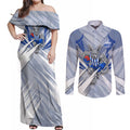 North Melbourne Kangaroos Australian Football Couples Matching Off Shoulder Maxi Dress and Long Sleeve Button Shirt Powerful Kangaroo Mascot - Bold Team Colors