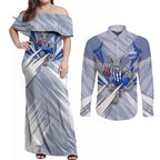 North Melbourne Kangaroos Australian Football Couples Matching Off Shoulder Maxi Dress and Long Sleeve Button Shirt Powerful Kangaroo Mascot - Bold Team Colors