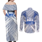 North Melbourne Kangaroos Australian Football Couples Matching Off Shoulder Maxi Dress and Long Sleeve Button Shirt Powerful Kangaroo Mascot - Bold Team Colors
