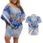 North Melbourne Kangaroos Australian Football Couples Matching Off Shoulder Short Dress and Hawaiian Shirt Powerful Kangaroo Mascot - Bold Team Colors
