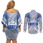 North Melbourne Kangaroos Australian Football Couples Matching Off Shoulder Short Dress and Long Sleeve Button Shirt Powerful Kangaroo Mascot - Bold Team Colors
