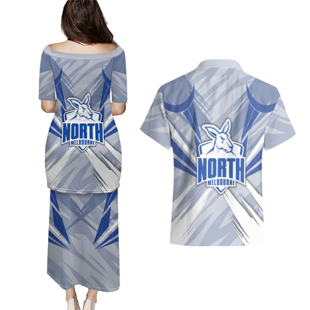 North Melbourne Kangaroos Australian Football Couples Matching Puletasi and Hawaiian Shirt Powerful Kangaroo Mascot - Bold Team Colors