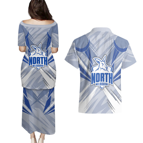 North Melbourne Kangaroos Australian Football Couples Matching Puletasi and Hawaiian Shirt Powerful Kangaroo Mascot - Bold Team Colors