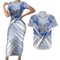 North Melbourne Kangaroos Australian Football Couples Matching Short Sleeve Bodycon Dress and Hawaiian Shirt Powerful Kangaroo Mascot - Bold Team Colors
