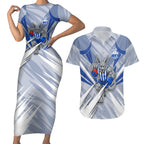 North Melbourne Kangaroos Australian Football Couples Matching Short Sleeve Bodycon Dress and Hawaiian Shirt Powerful Kangaroo Mascot - Bold Team Colors