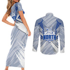 North Melbourne Kangaroos Australian Football Couples Matching Short Sleeve Bodycon Dress and Long Sleeve Button Shirt Powerful Kangaroo Mascot - Bold Team Colors