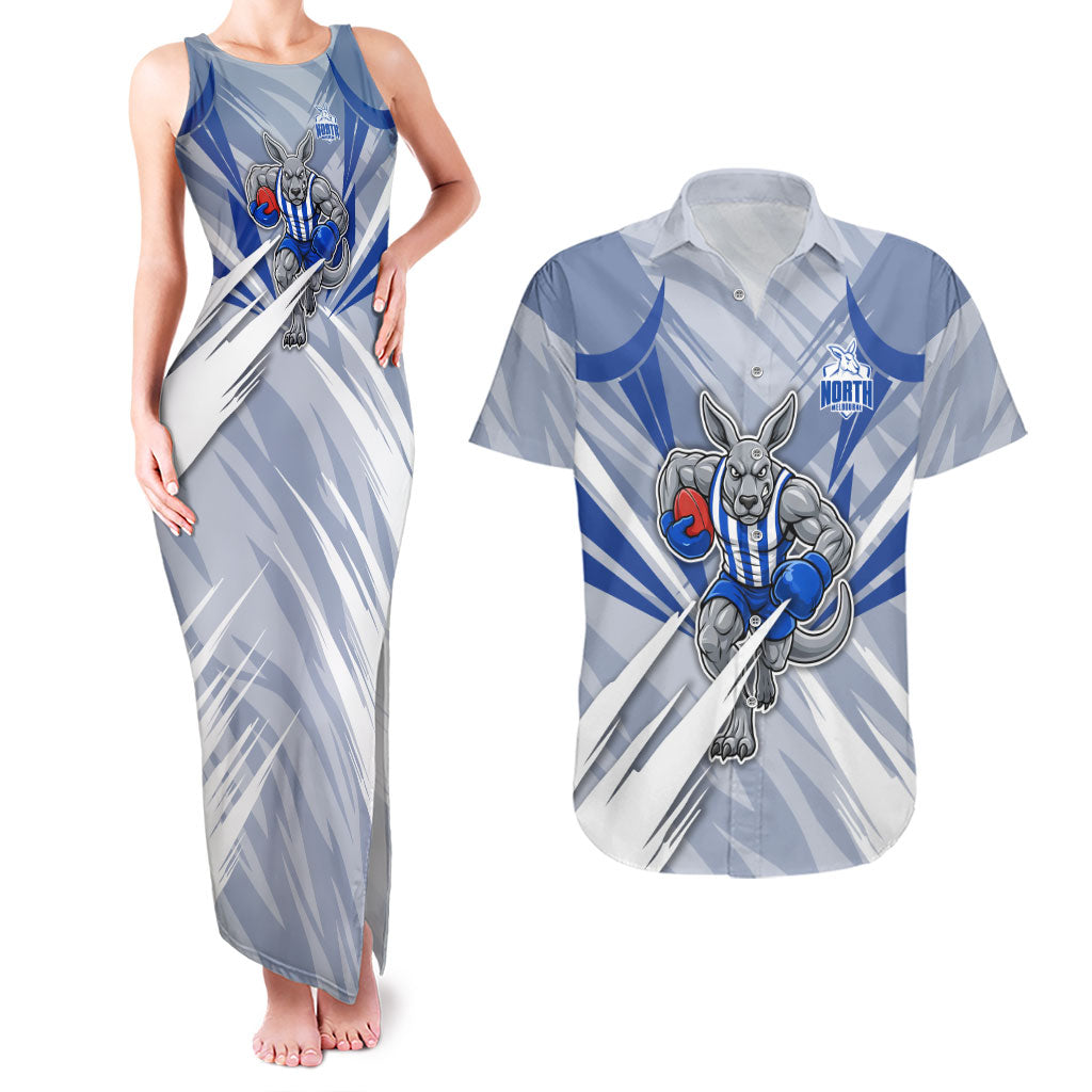 North Melbourne Kangaroos Australian Football Couples Matching Tank Maxi Dress and Hawaiian Shirt Powerful Kangaroo Mascot - Bold Team Colors