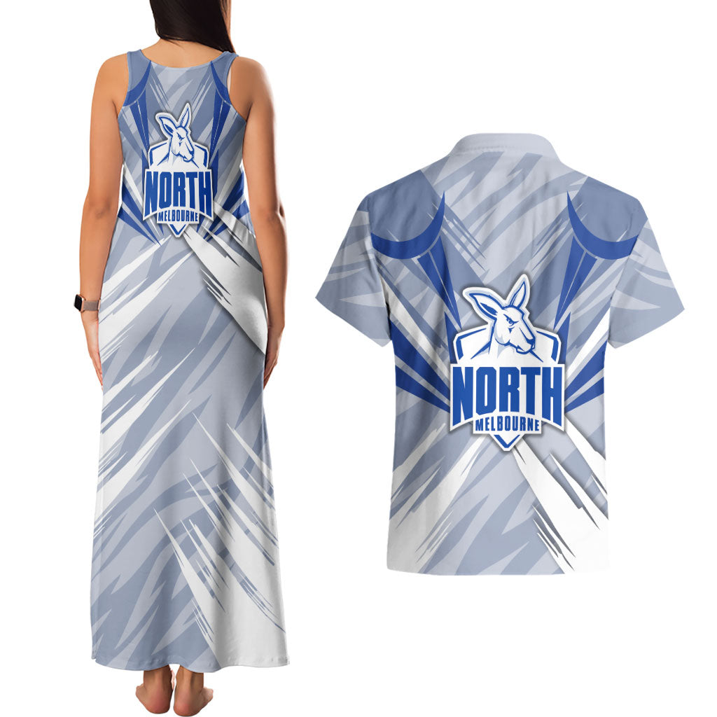 North Melbourne Kangaroos Australian Football Couples Matching Tank Maxi Dress and Hawaiian Shirt Powerful Kangaroo Mascot - Bold Team Colors