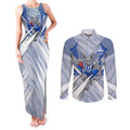 North Melbourne Kangaroos Australian Football Couples Matching Tank Maxi Dress and Long Sleeve Button Shirt Powerful Kangaroo Mascot - Bold Team Colors