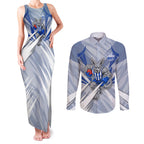 North Melbourne Kangaroos Australian Football Couples Matching Tank Maxi Dress and Long Sleeve Button Shirt Powerful Kangaroo Mascot - Bold Team Colors