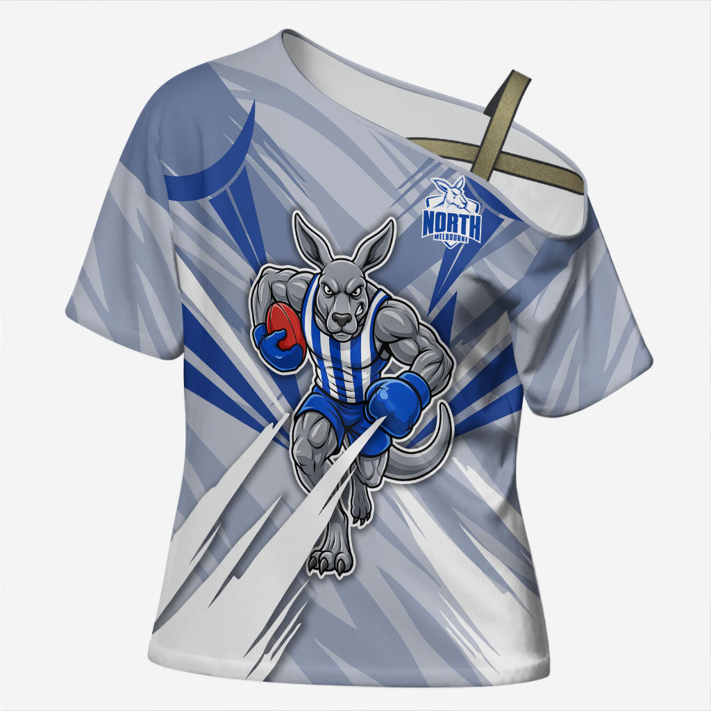 North Melbourne Kangaroos Australian Football Cross Shoulder Shirt Powerful Kangaroo Mascot - Bold Team Colors
