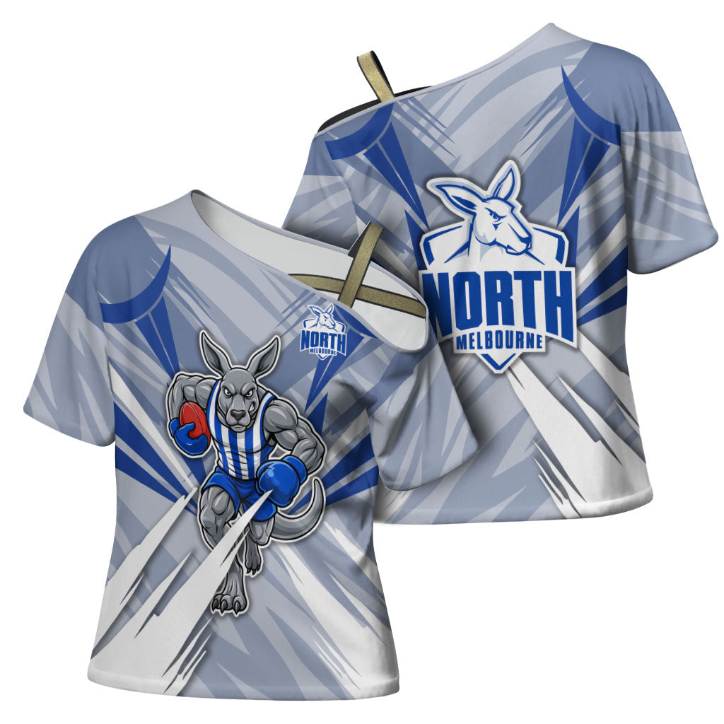 North Melbourne Kangaroos Australian Football Cross Shoulder Shirt Powerful Kangaroo Mascot - Bold Team Colors