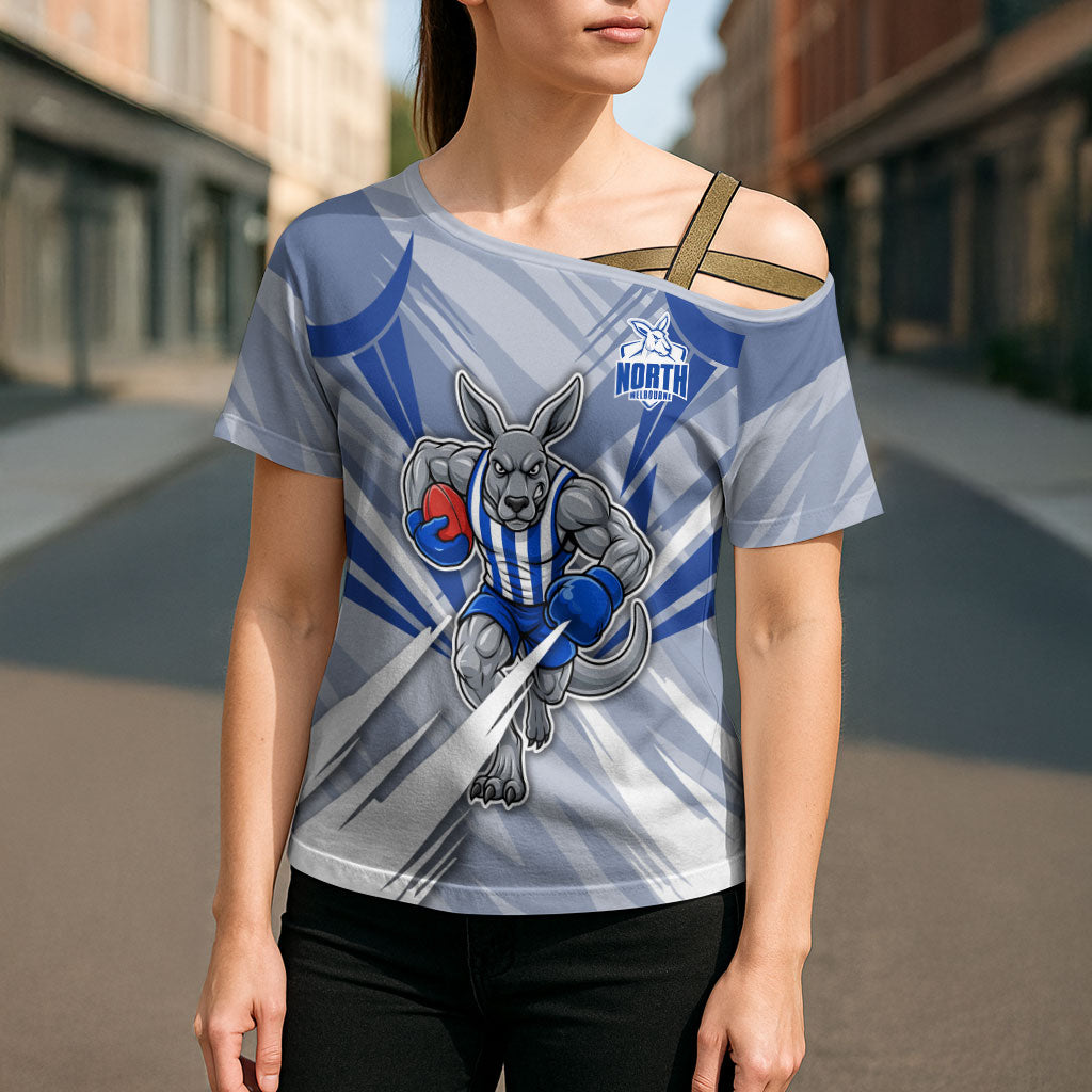 North Melbourne Kangaroos Australian Football Cross Shoulder Shirt Powerful Kangaroo Mascot - Bold Team Colors