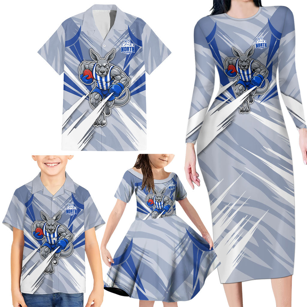 North Melbourne Kangaroos Australian Football Family Matching Long Sleeve Bodycon Dress and Hawaiian Shirt Powerful Kangaroo Mascot - Bold Team Colors