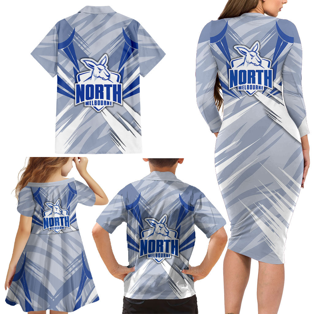 North Melbourne Kangaroos Australian Football Family Matching Long Sleeve Bodycon Dress and Hawaiian Shirt Powerful Kangaroo Mascot - Bold Team Colors