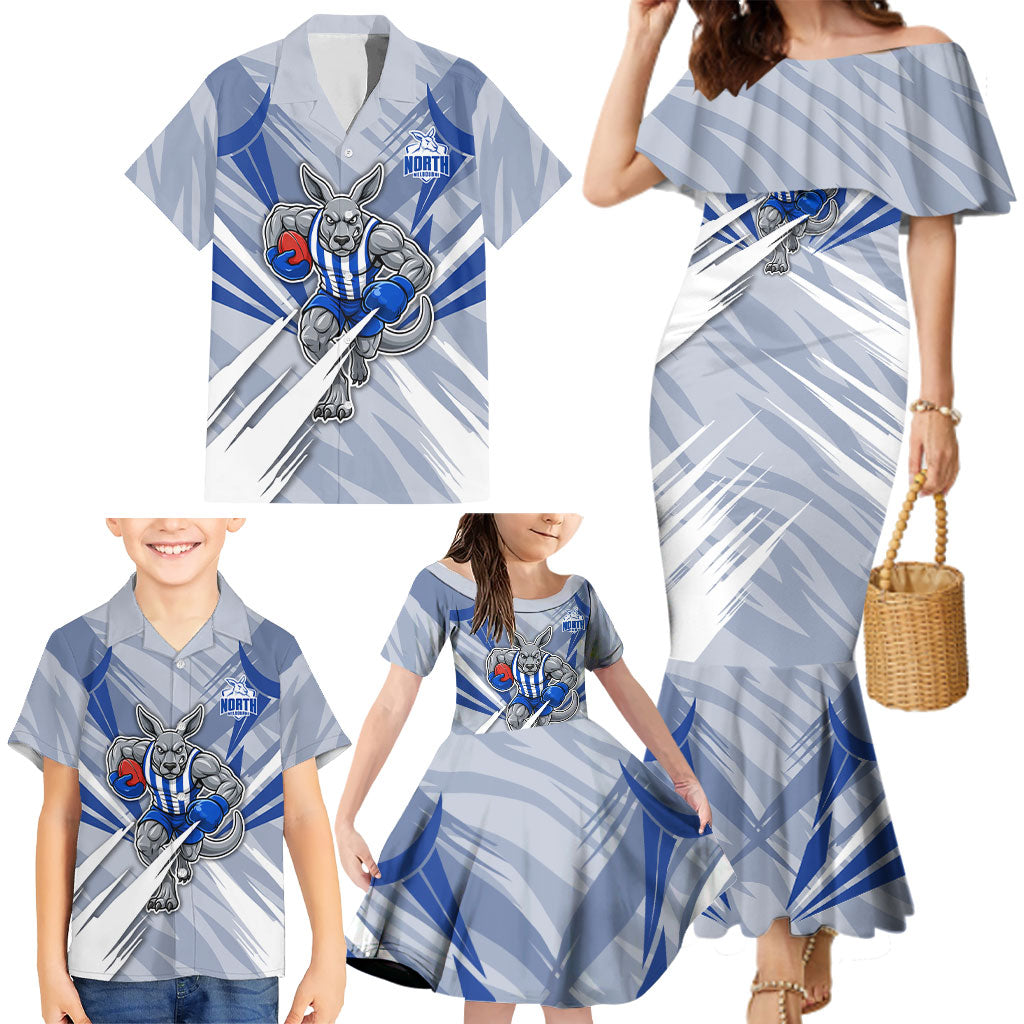 North Melbourne Kangaroos Australian Football Family Matching Mermaid Dress and Hawaiian Shirt Powerful Kangaroo Mascot - Bold Team Colors