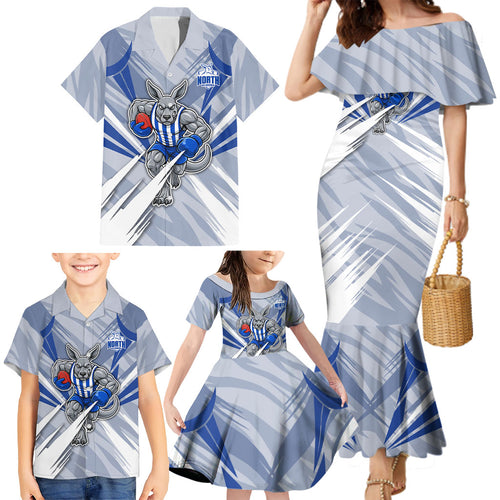 North Melbourne Kangaroos Australian Football Family Matching Mermaid Dress and Hawaiian Shirt Powerful Kangaroo Mascot - Bold Team Colors