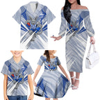North Melbourne Kangaroos Australian Football Family Matching Off The Shoulder Long Sleeve Dress and Hawaiian Shirt Powerful Kangaroo Mascot - Bold Team Colors
