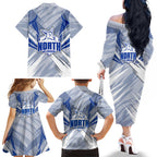 North Melbourne Kangaroos Australian Football Family Matching Off The Shoulder Long Sleeve Dress and Hawaiian Shirt Powerful Kangaroo Mascot - Bold Team Colors