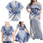 North Melbourne Kangaroos Australian Football Family Matching Off Shoulder Maxi Dress and Hawaiian Shirt Powerful Kangaroo Mascot - Bold Team Colors