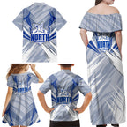 North Melbourne Kangaroos Australian Football Family Matching Off Shoulder Maxi Dress and Hawaiian Shirt Powerful Kangaroo Mascot - Bold Team Colors