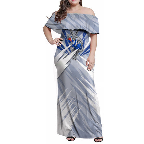 North Melbourne Kangaroos Australian Football Family Matching Off Shoulder Maxi Dress and Hawaiian Shirt Powerful Kangaroo Mascot - Bold Team Colors