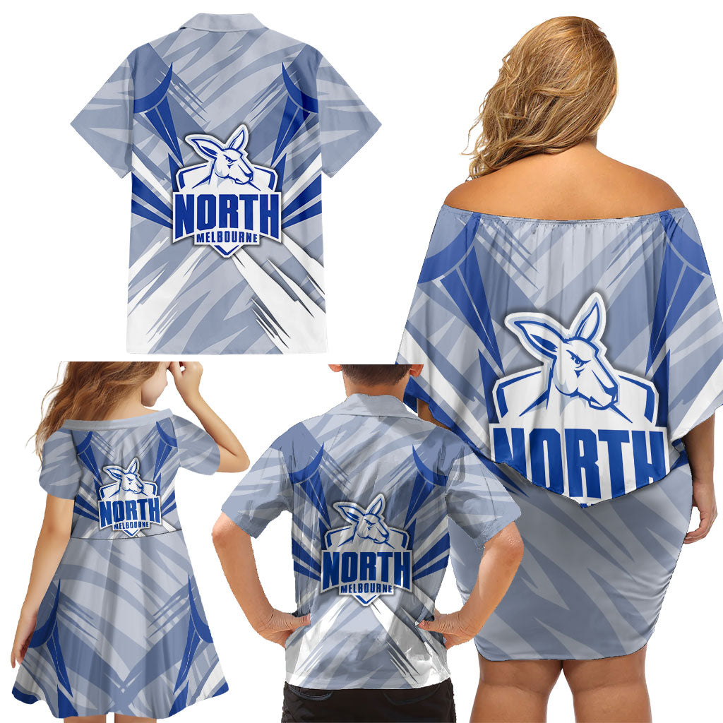 North Melbourne Kangaroos Australian Football Family Matching Off Shoulder Short Dress and Hawaiian Shirt Powerful Kangaroo Mascot - Bold Team Colors
