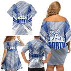North Melbourne Kangaroos Australian Football Family Matching Off Shoulder Short Dress and Hawaiian Shirt Powerful Kangaroo Mascot - Bold Team Colors
