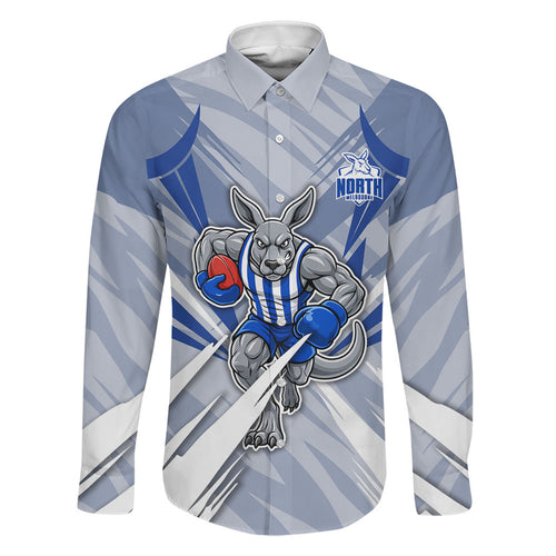 North Melbourne Kangaroos Australian Football Family Matching Off Shoulder Short Dress and Hawaiian Shirt Powerful Kangaroo Mascot - Bold Team Colors
