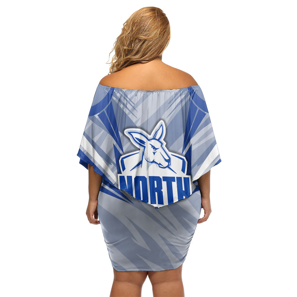 North Melbourne Kangaroos Australian Football Family Matching Off Shoulder Short Dress and Hawaiian Shirt Powerful Kangaroo Mascot - Bold Team Colors