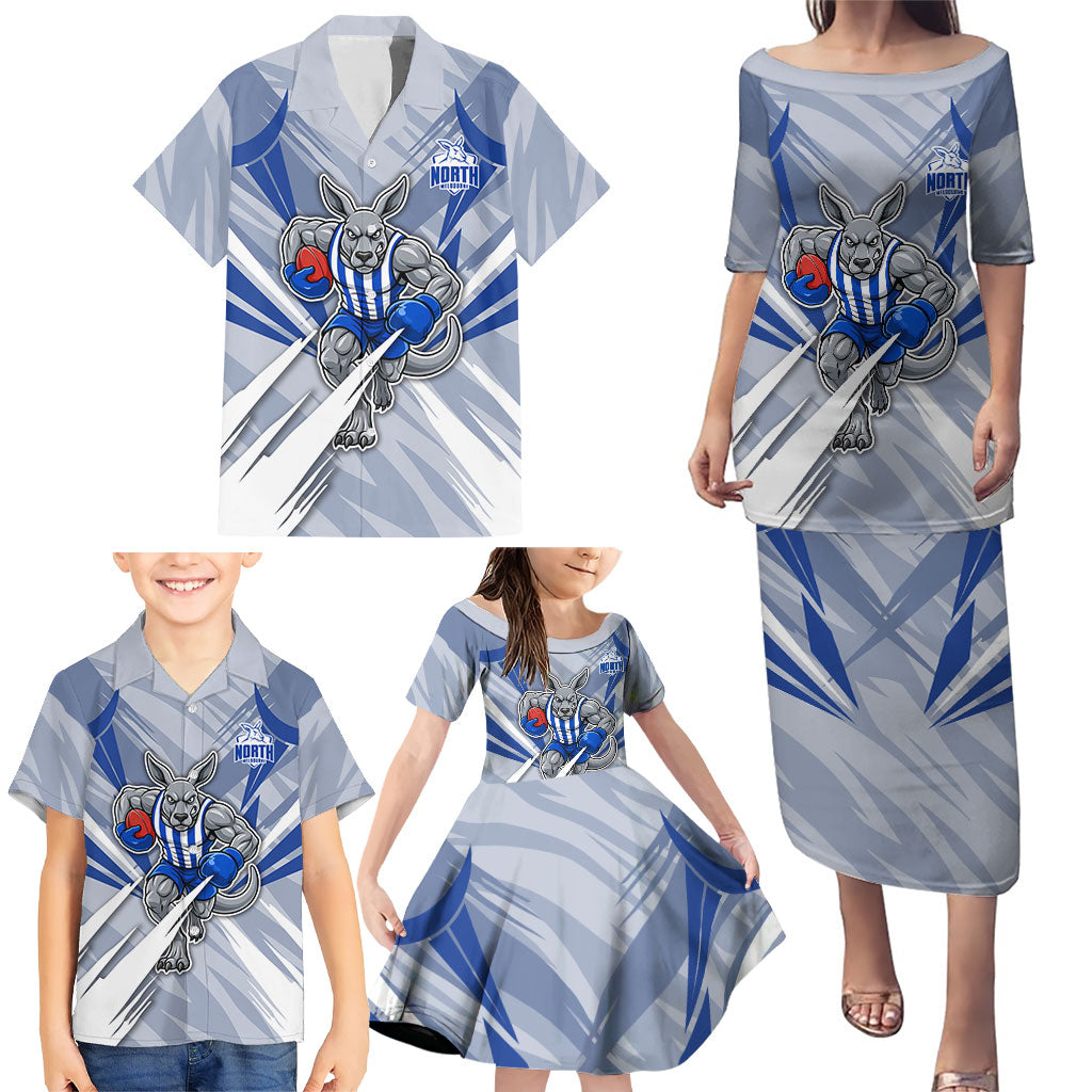 North Melbourne Kangaroos Australian Football Family Matching Puletasi and Hawaiian Shirt Powerful Kangaroo Mascot - Bold Team Colors