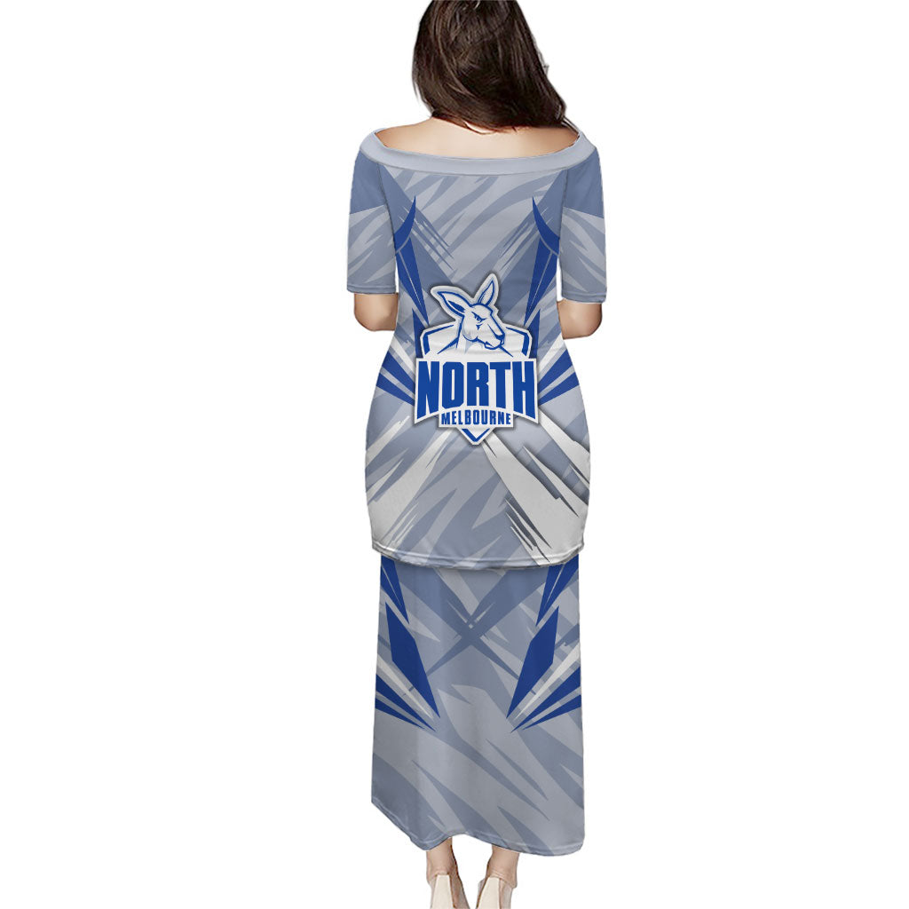 North Melbourne Kangaroos Australian Football Family Matching Puletasi and Hawaiian Shirt Powerful Kangaroo Mascot - Bold Team Colors