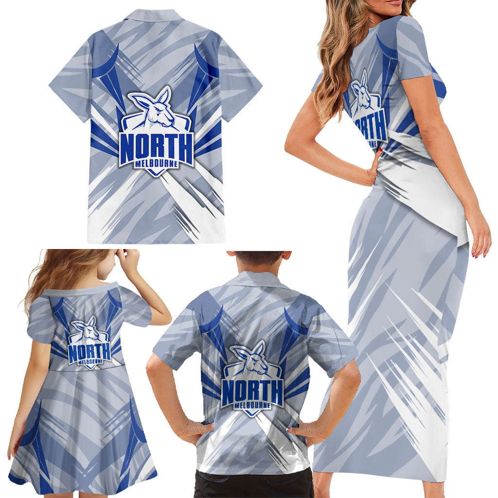 North Melbourne Kangaroos Australian Football Family Matching Short Sleeve Bodycon Dress and Hawaiian Shirt Powerful Kangaroo Mascot - Bold Team Colors