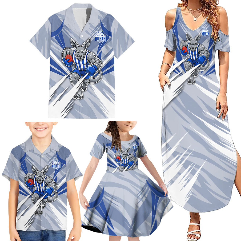 North Melbourne Kangaroos Australian Football Family Matching Summer Maxi Dress and Hawaiian Shirt Powerful Kangaroo Mascot - Bold Team Colors